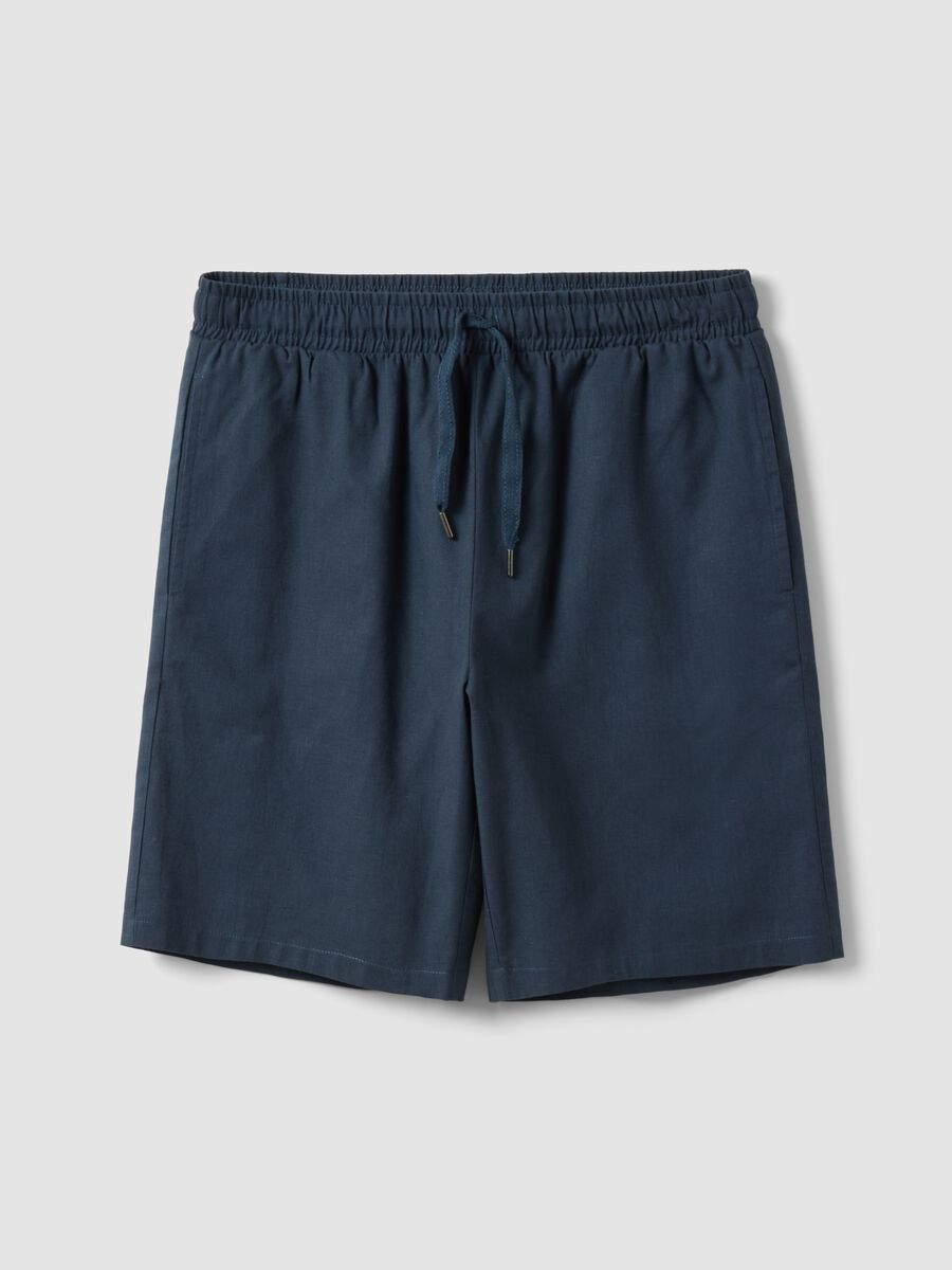 Blue cotton and linen blend pyjama shorts, regular fit_0