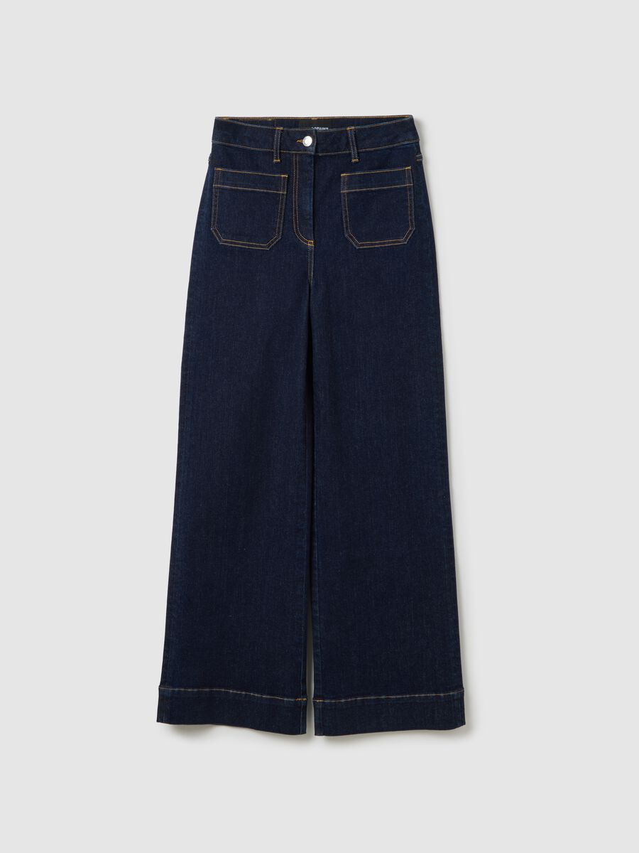 Blue Wide Leg Denim Trousers_4