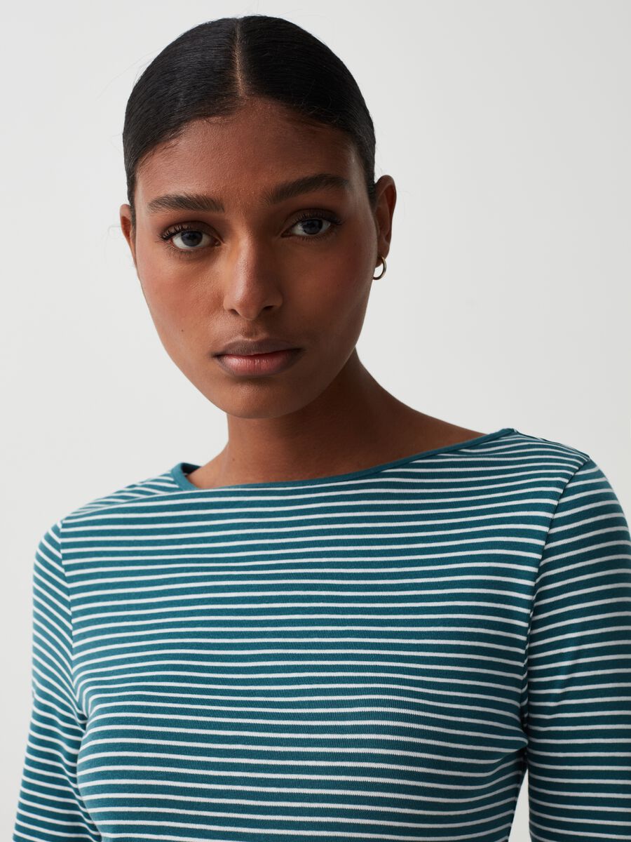 Slim striped T-shirt with boat neck_0