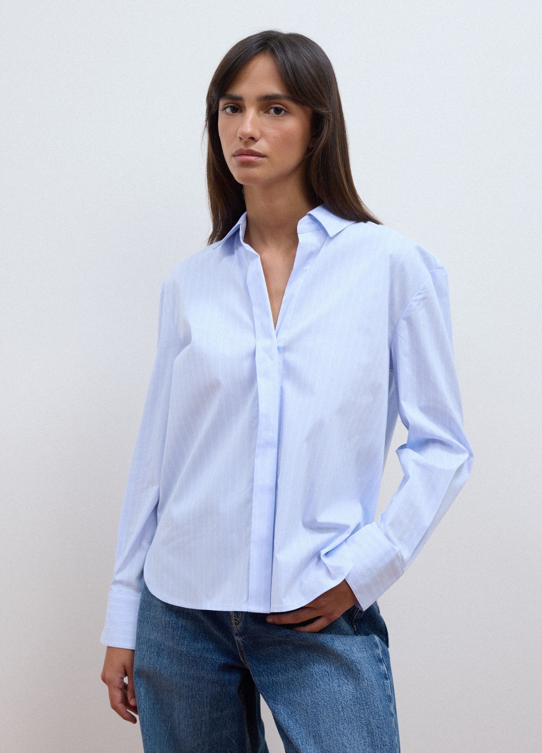 Light blue striped stretch cotton shirt, regular fit