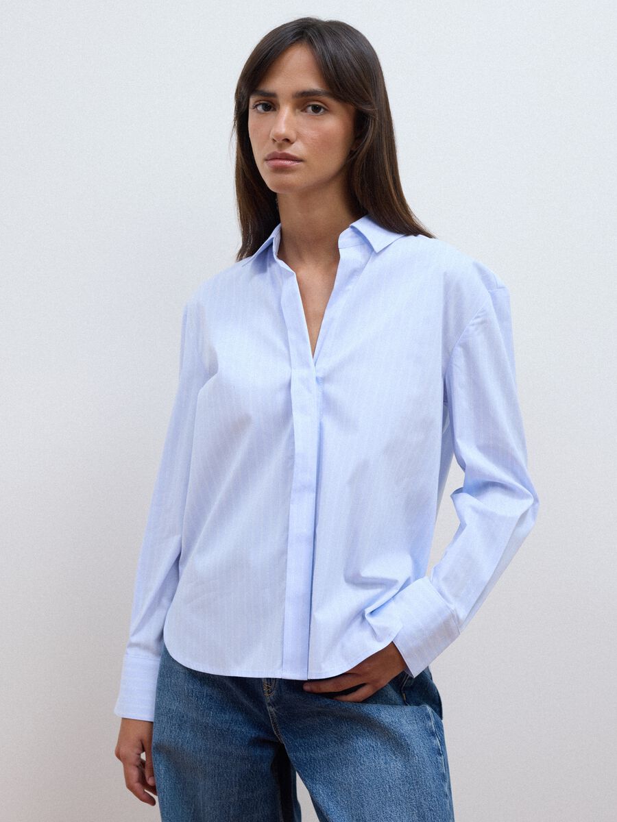 Light blue striped stretch cotton shirt, regular fit_1