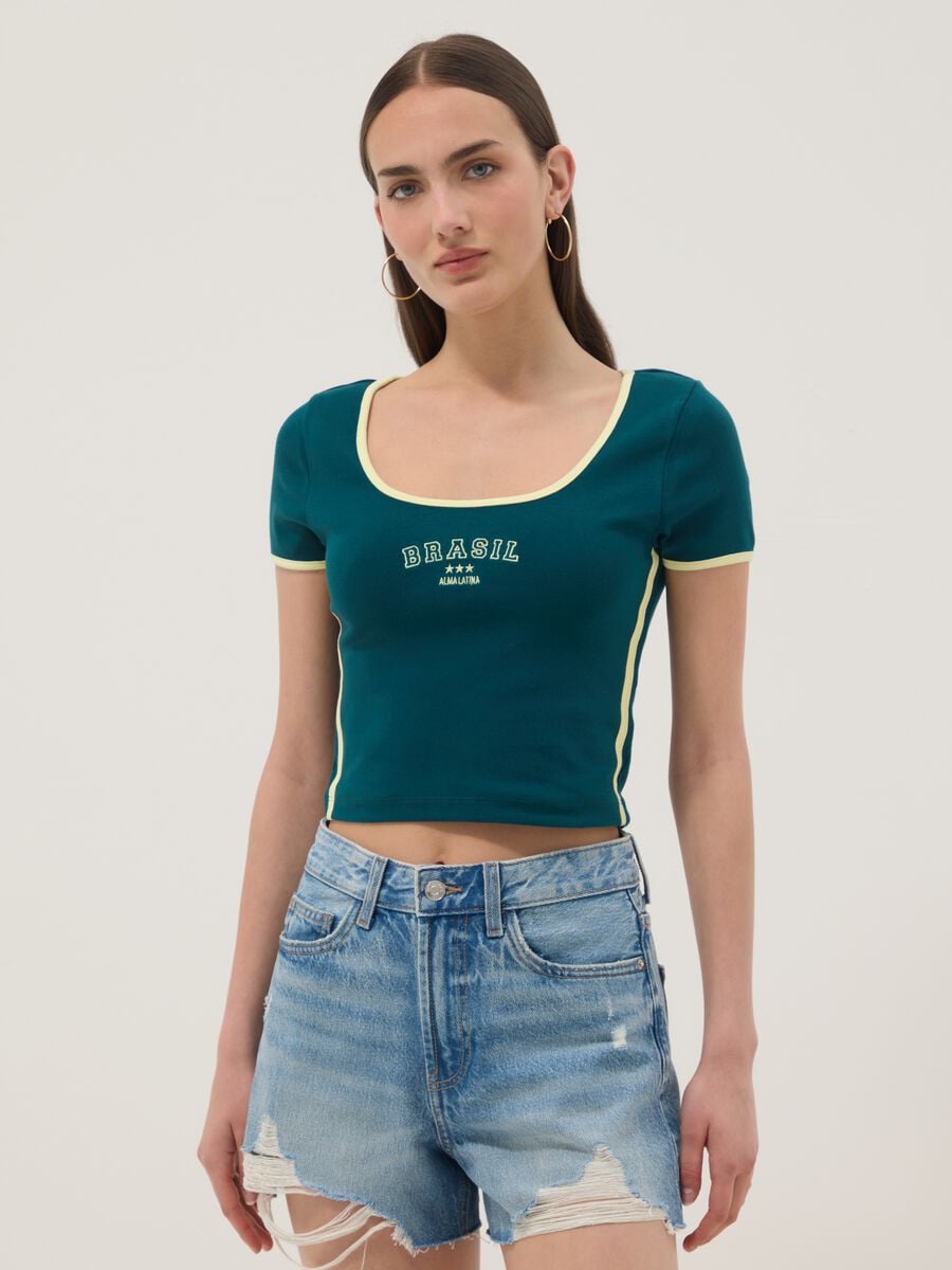 Green stretch cotton short-sleeve T-shirt_1