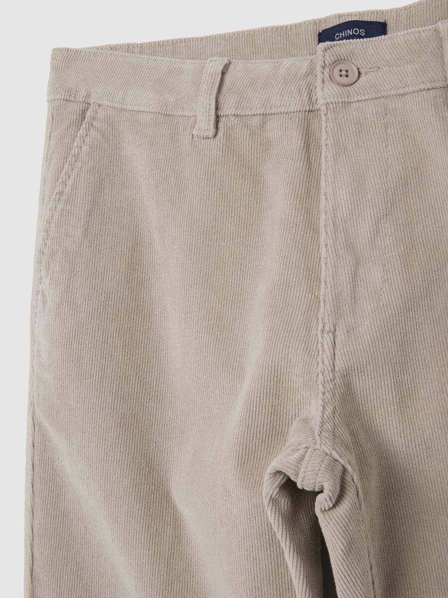 Pantaloni beige in cotone elasticizzato a coste strette regular fit_1