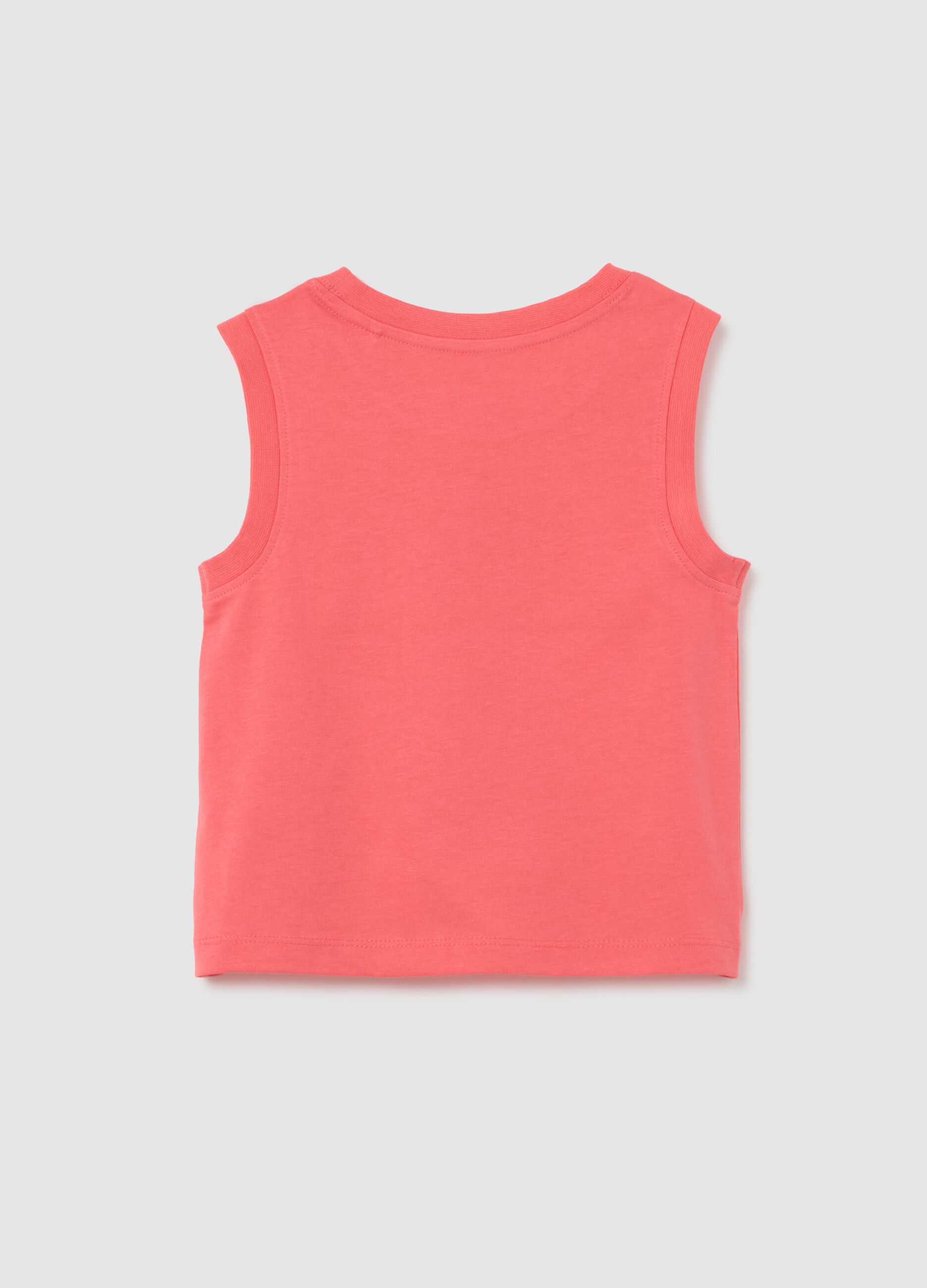 Girls' pink pure cotton tank top regular fit with print