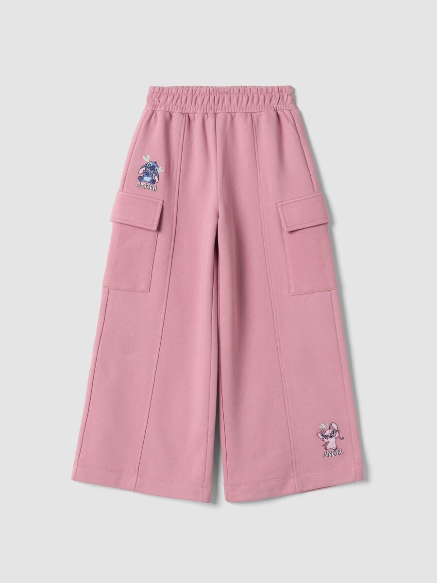 Pantaloni rosa in misto cotone con tasche cargo a tema Lilo & Stitch_0