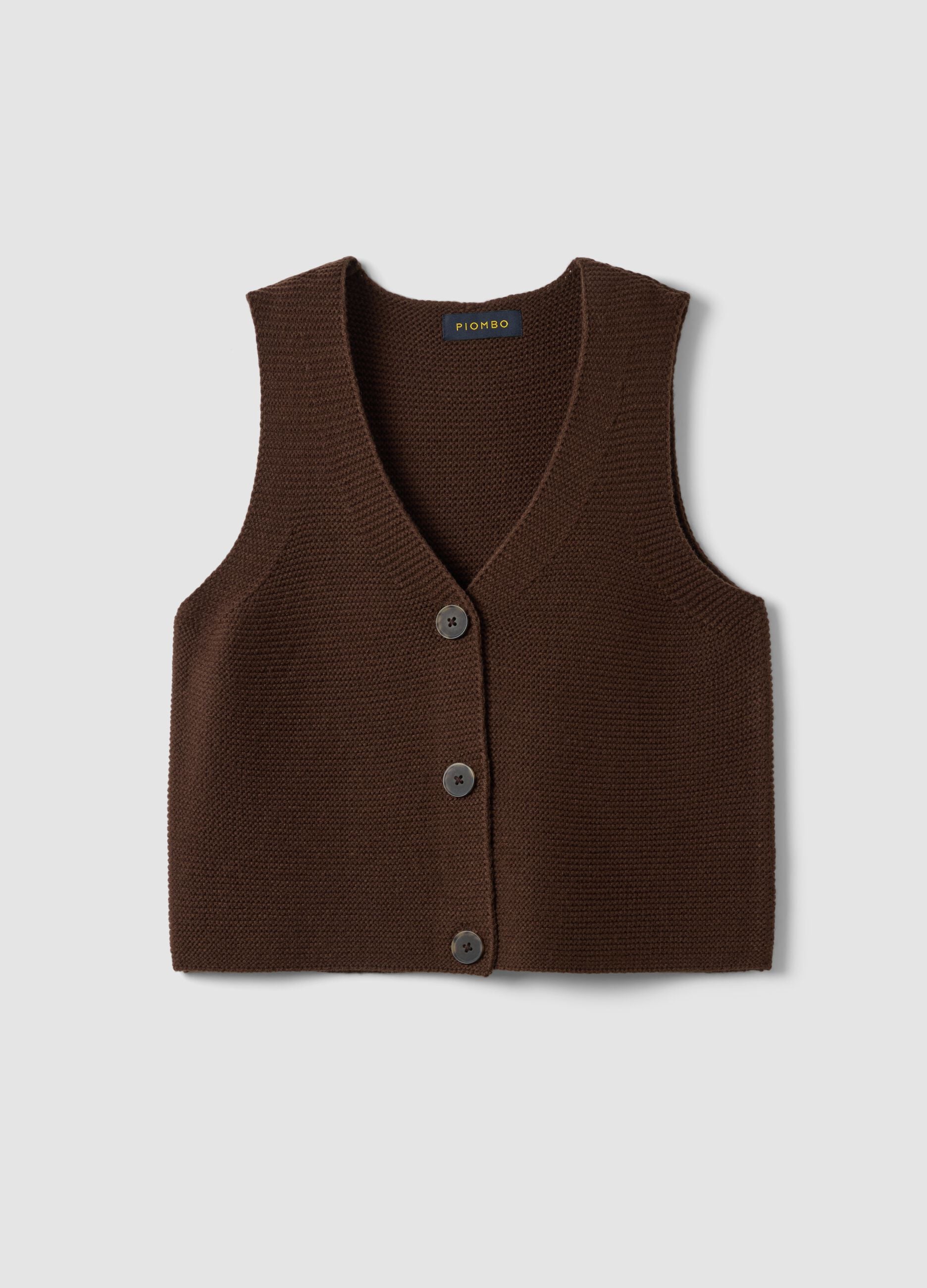 Gilet marrone in misto lana con scollo profondo a V regular fit