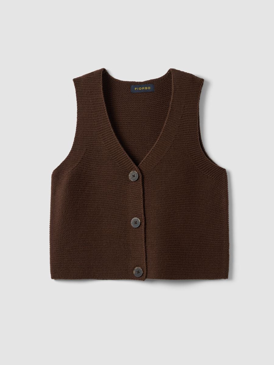 Brown wool-blend gilet with deep V-neck, regular fit_4