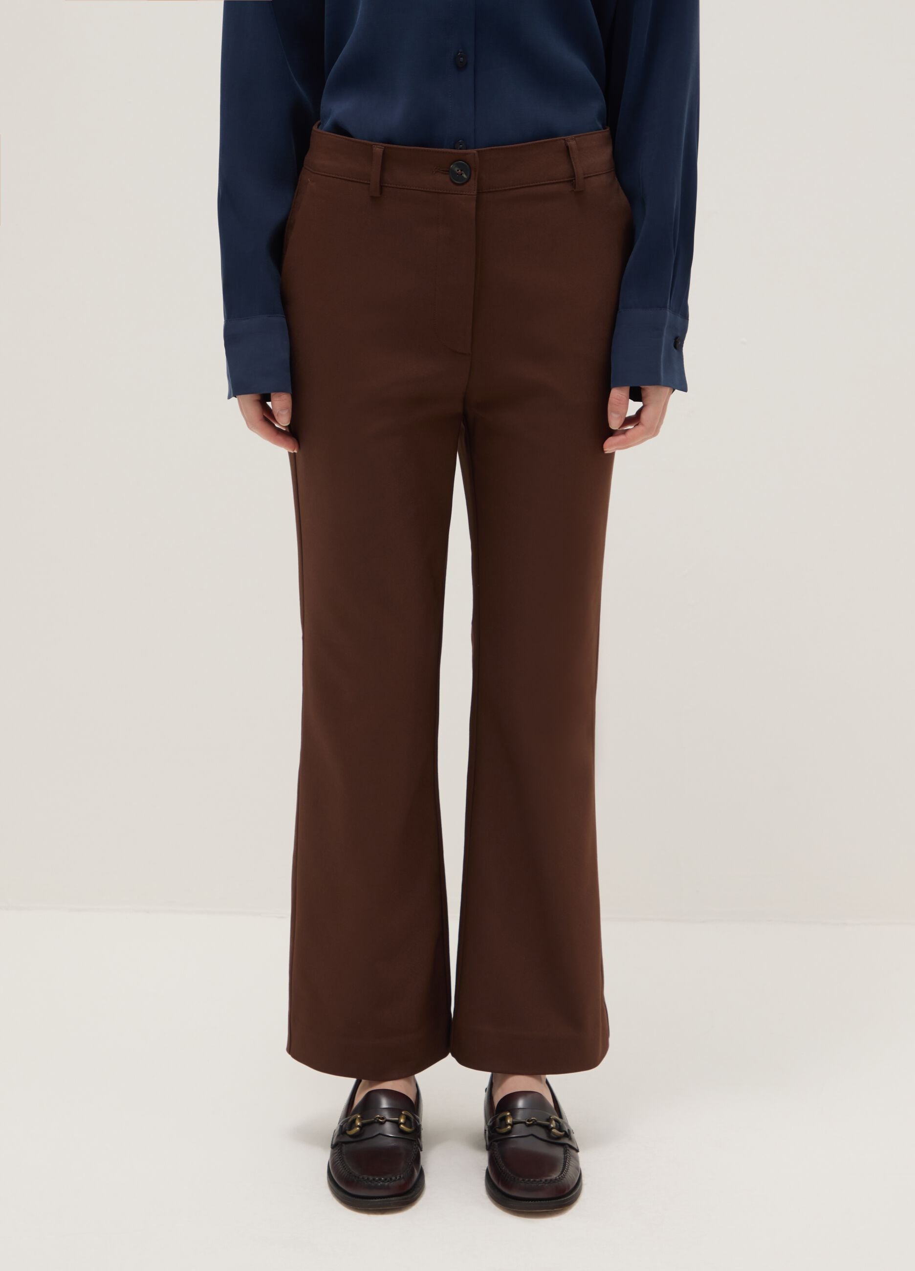Brown stretch regular fit trousers