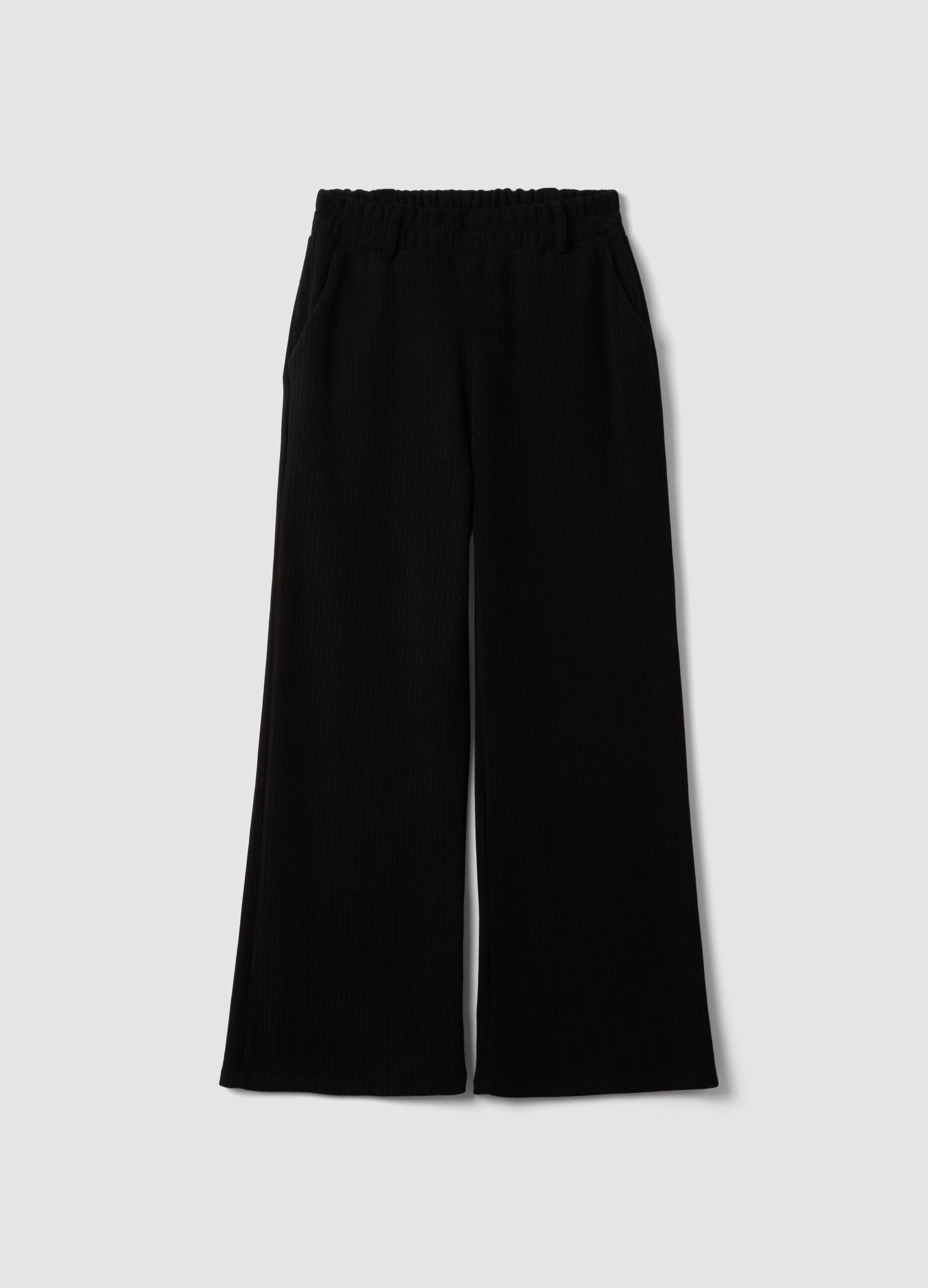 Black wide-leg stretch trousers with regular fit