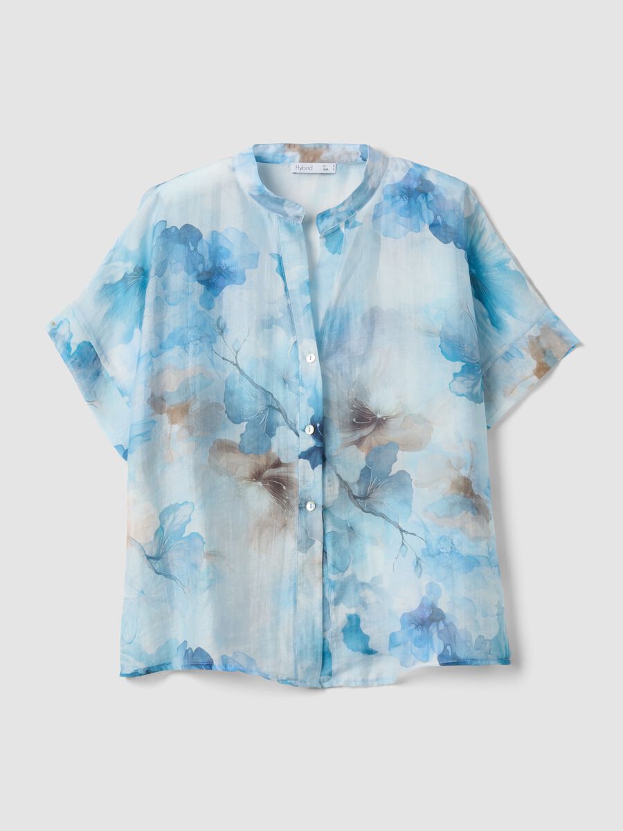 Camicia azzurra in misto lyocell con stampa floreale_0