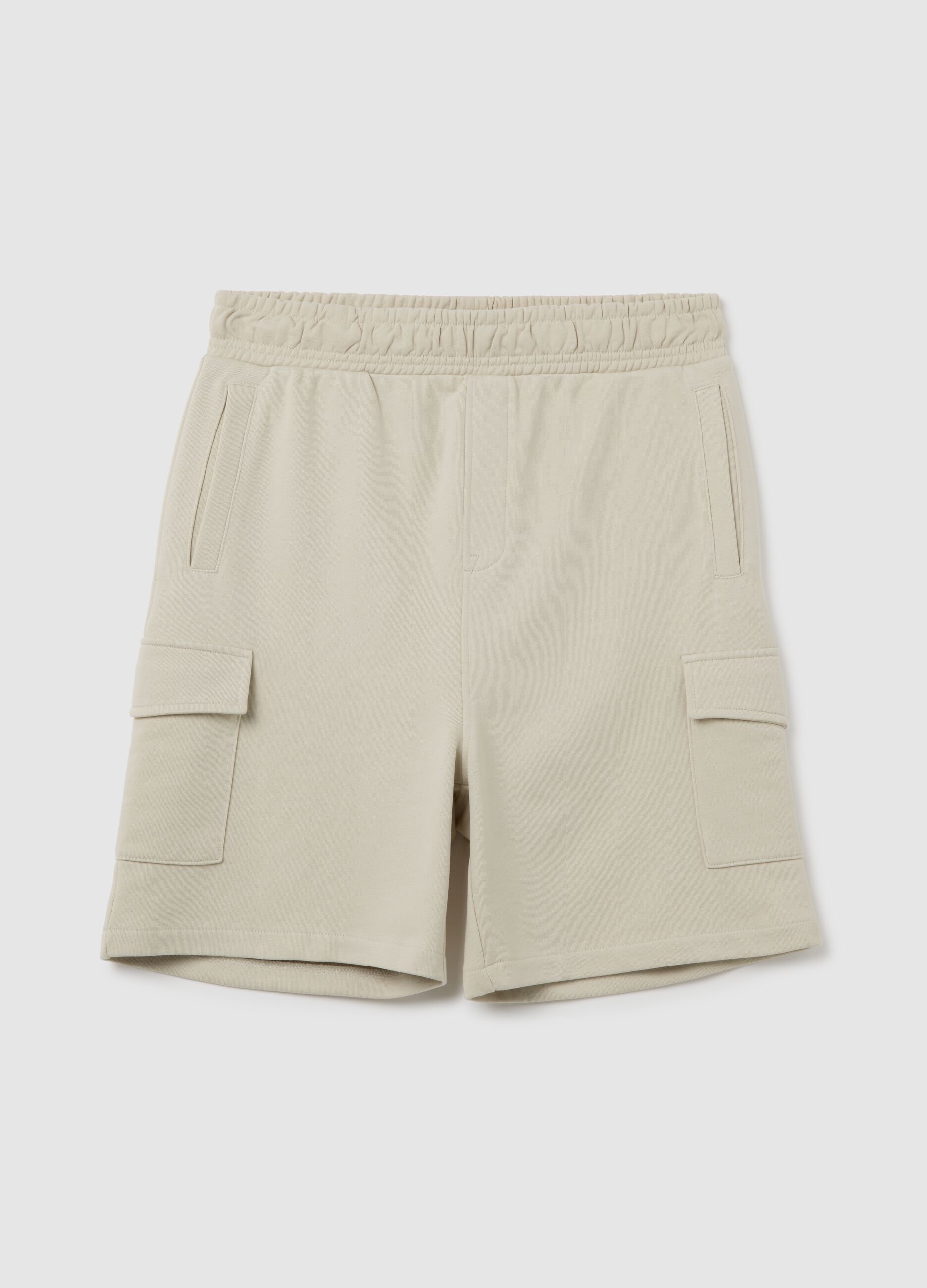 Men's beige cotton blend shorts relaxed fit