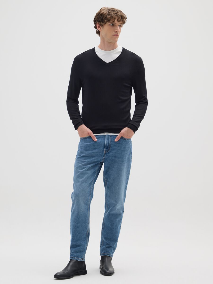 Pure cotton denim regular tapered jeans_0