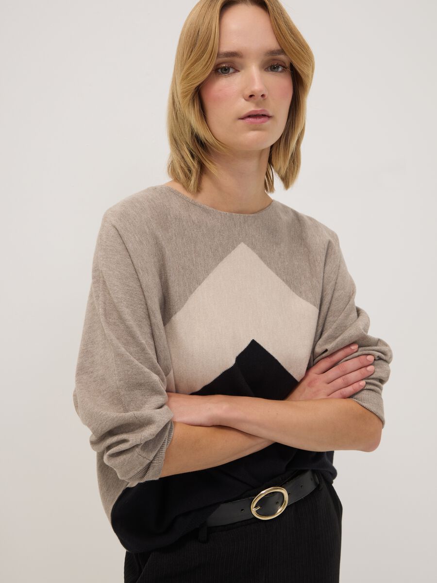 Multicolour viscose-blend jumper with contrast pattern, regular fit_1