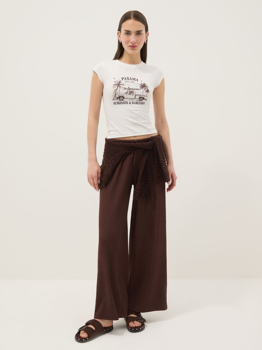 White fitted stretch-cotton T-shirt with print_2