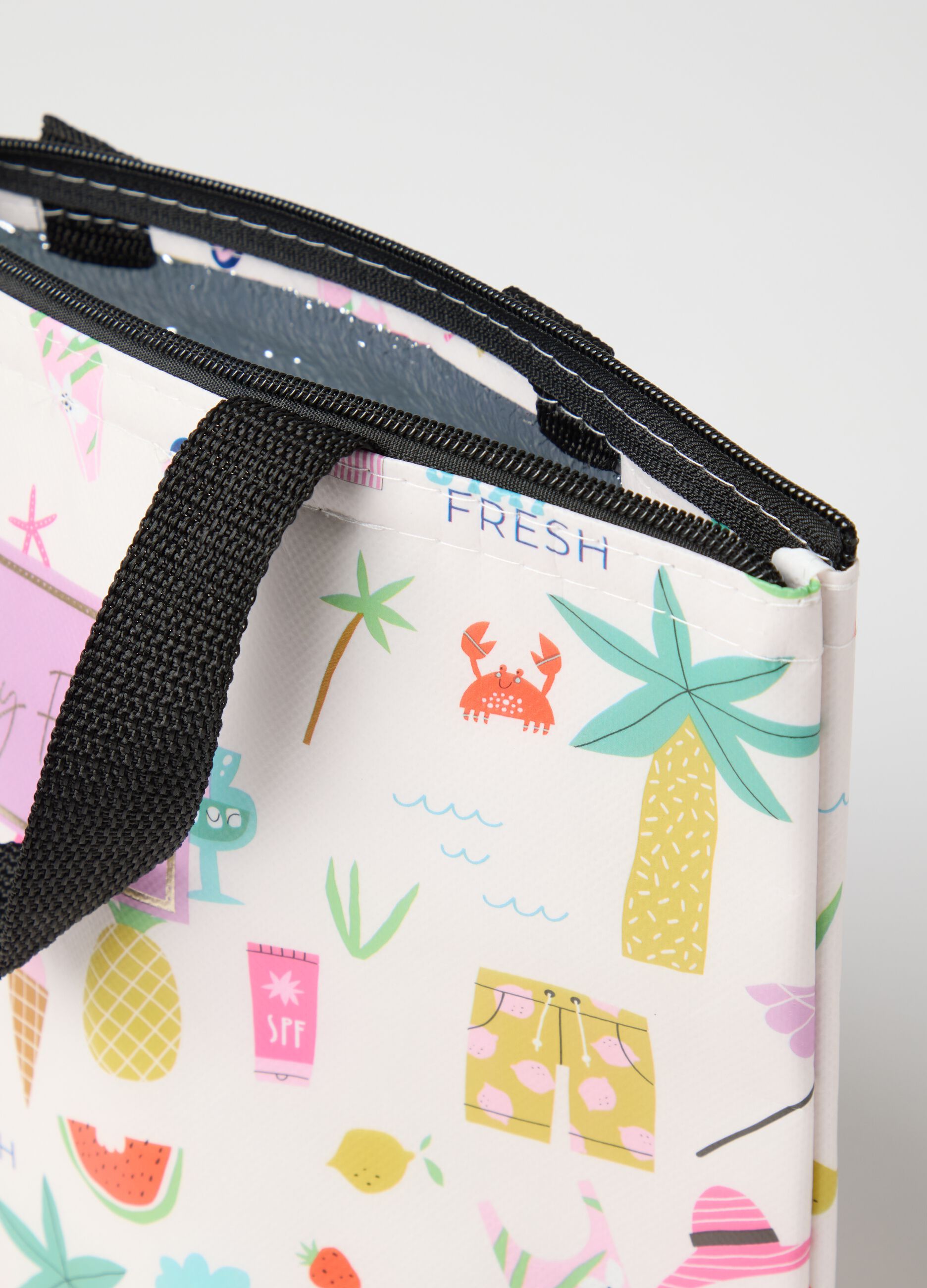 Women's multicolour paper handbag with tropical print