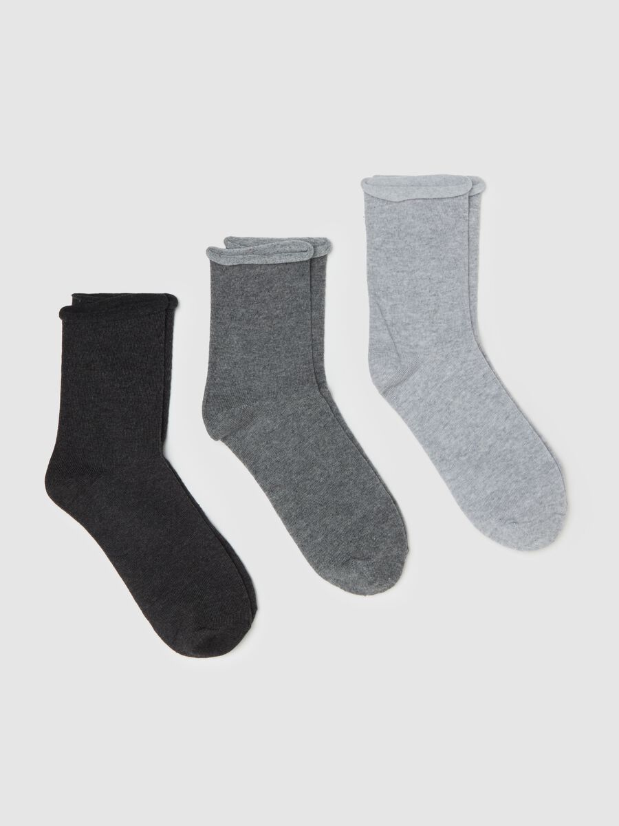 Three-pair pack short socks with rolled edging_0
