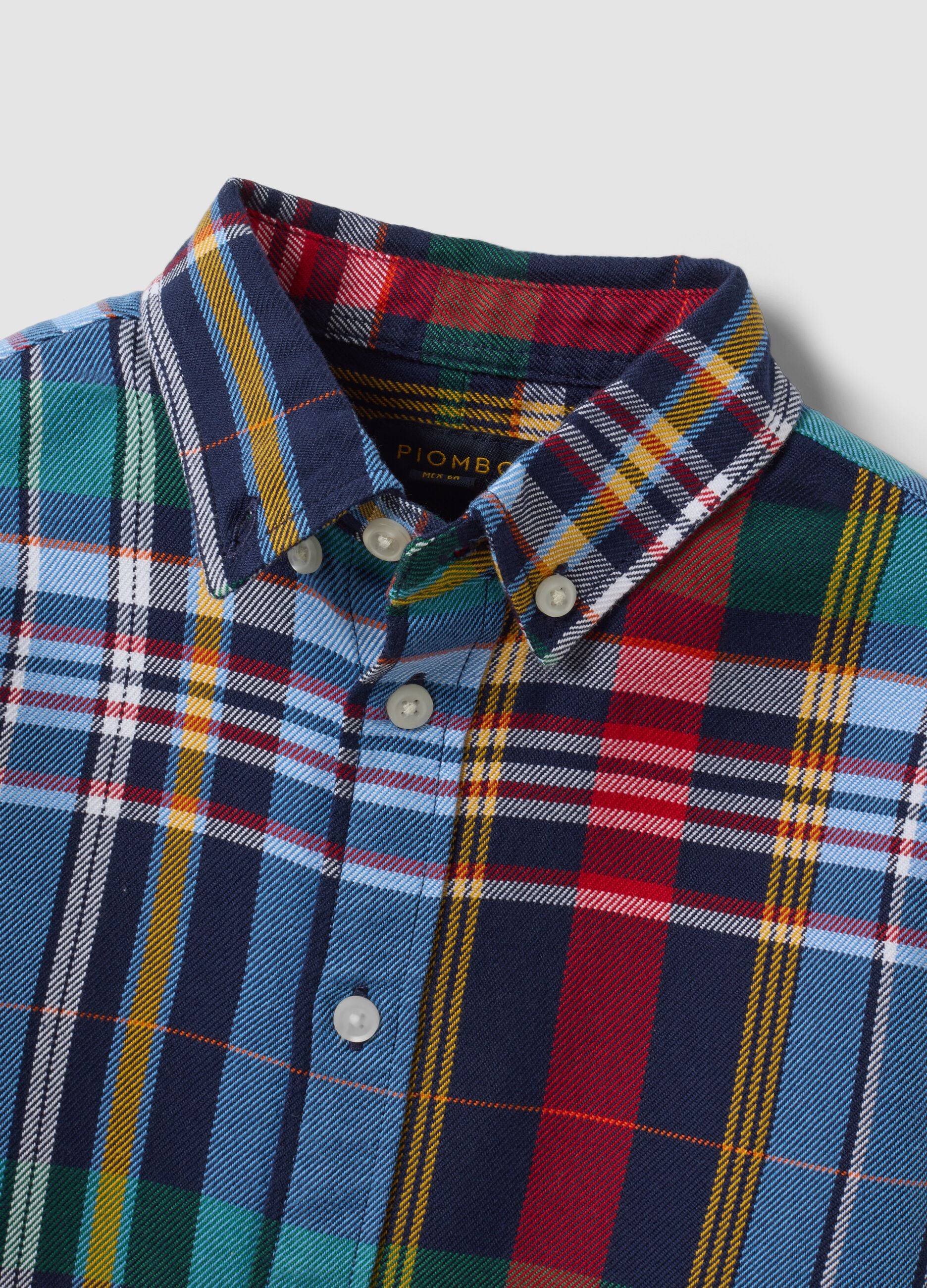 Camicia multicolor in puro cotone a quadri con collo classico button-down