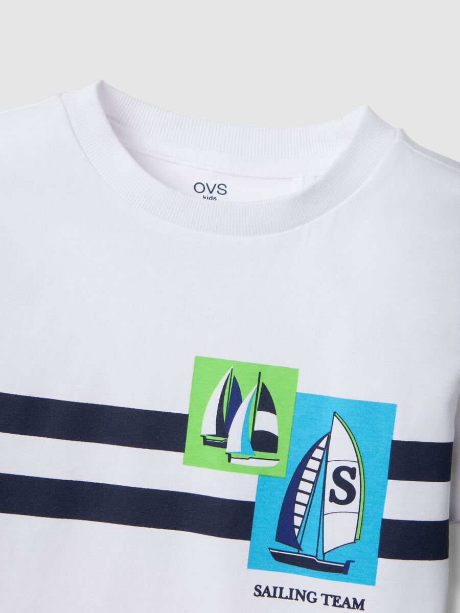 White and blue pure cotton set with T-shirt and shorts_2