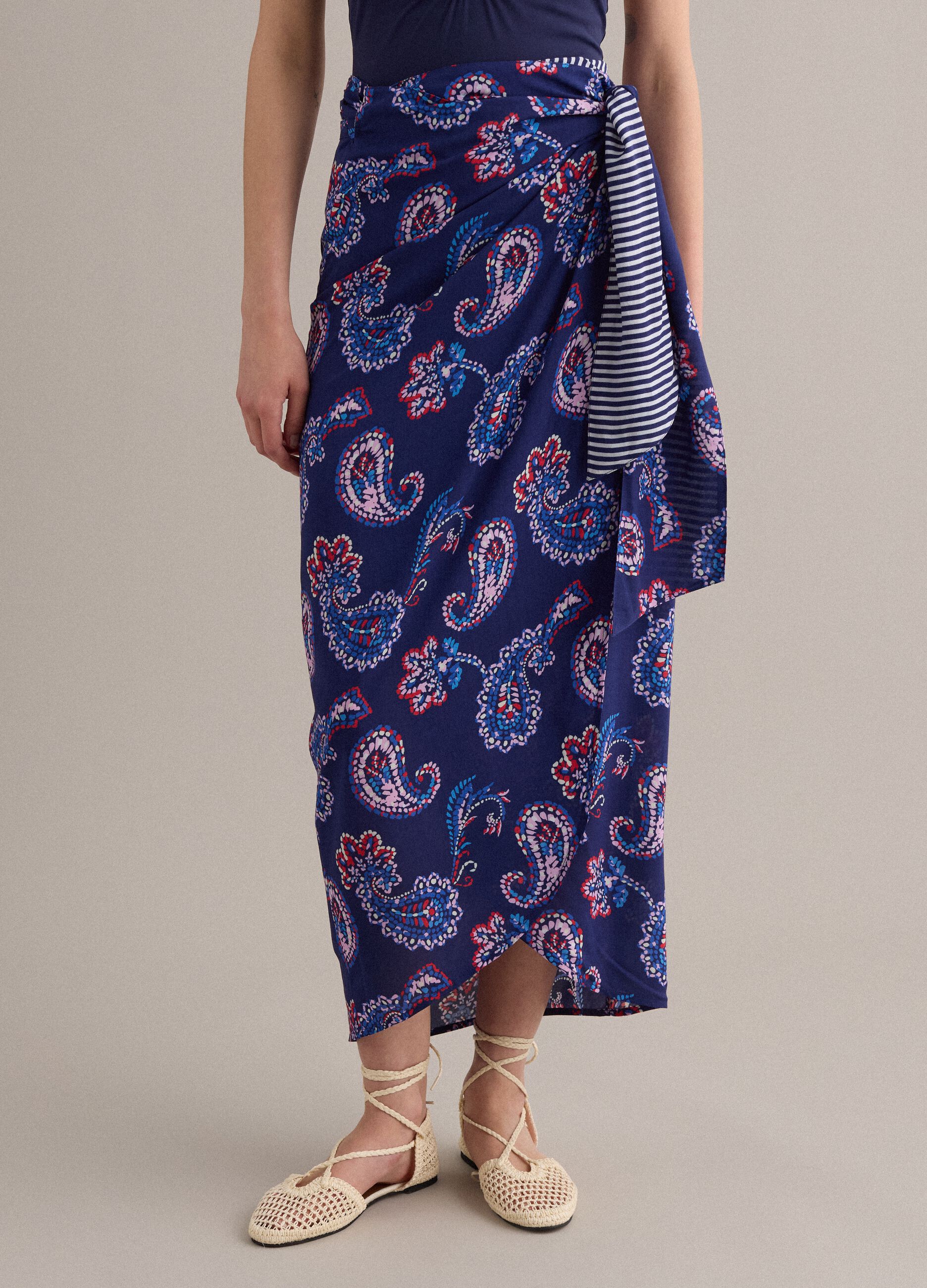Blue pure viscose pareo with paisley print