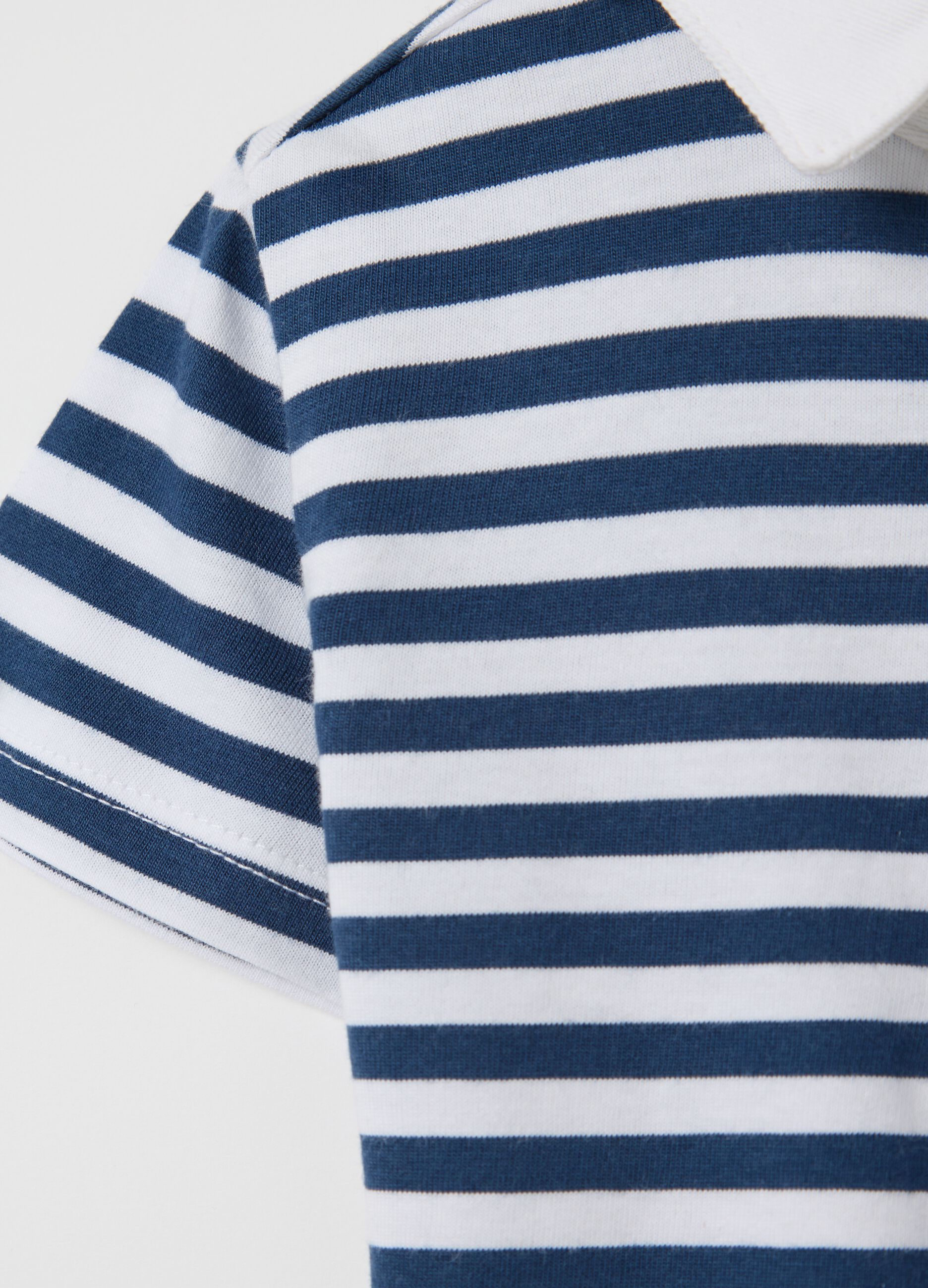 Cotton polo shirt with white and blue stripes
