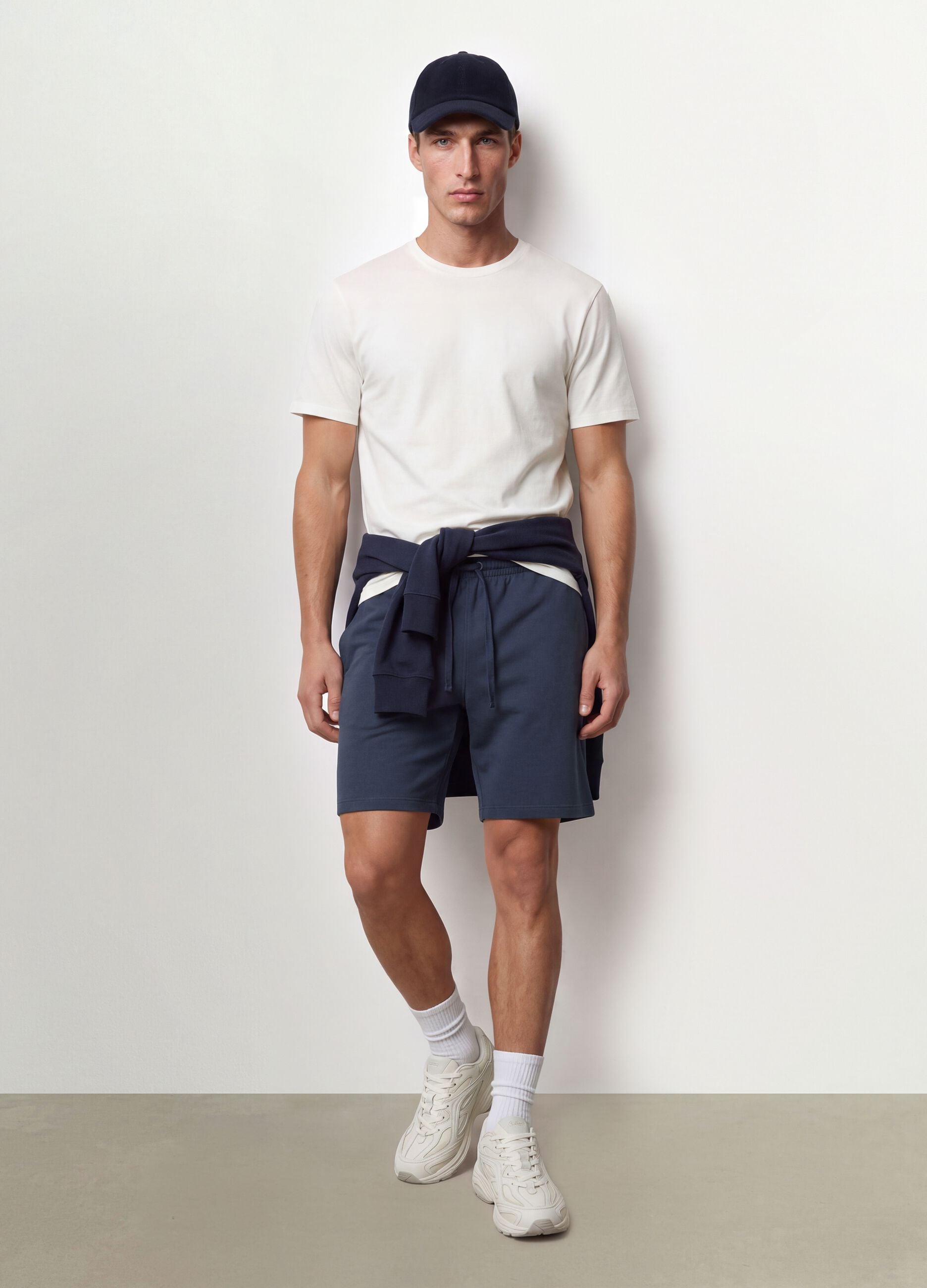 Grey cotton-blend shorts with elasticated waist, regular fit
