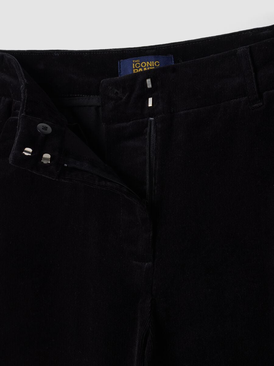 Black The Iconic Pants straight-leg ribbed stretch cotton trousers_5