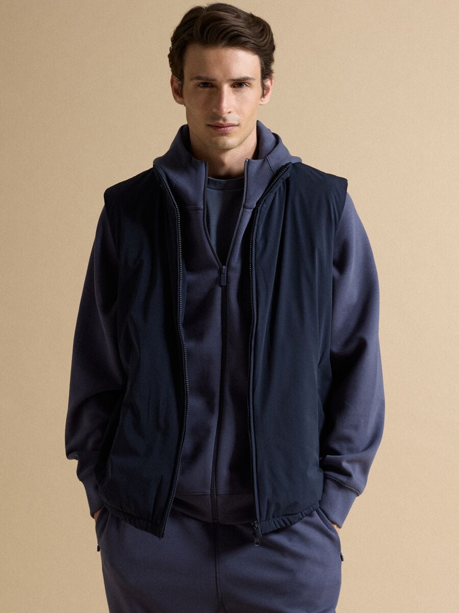 Blue stretch-fabric gilet with zip_0