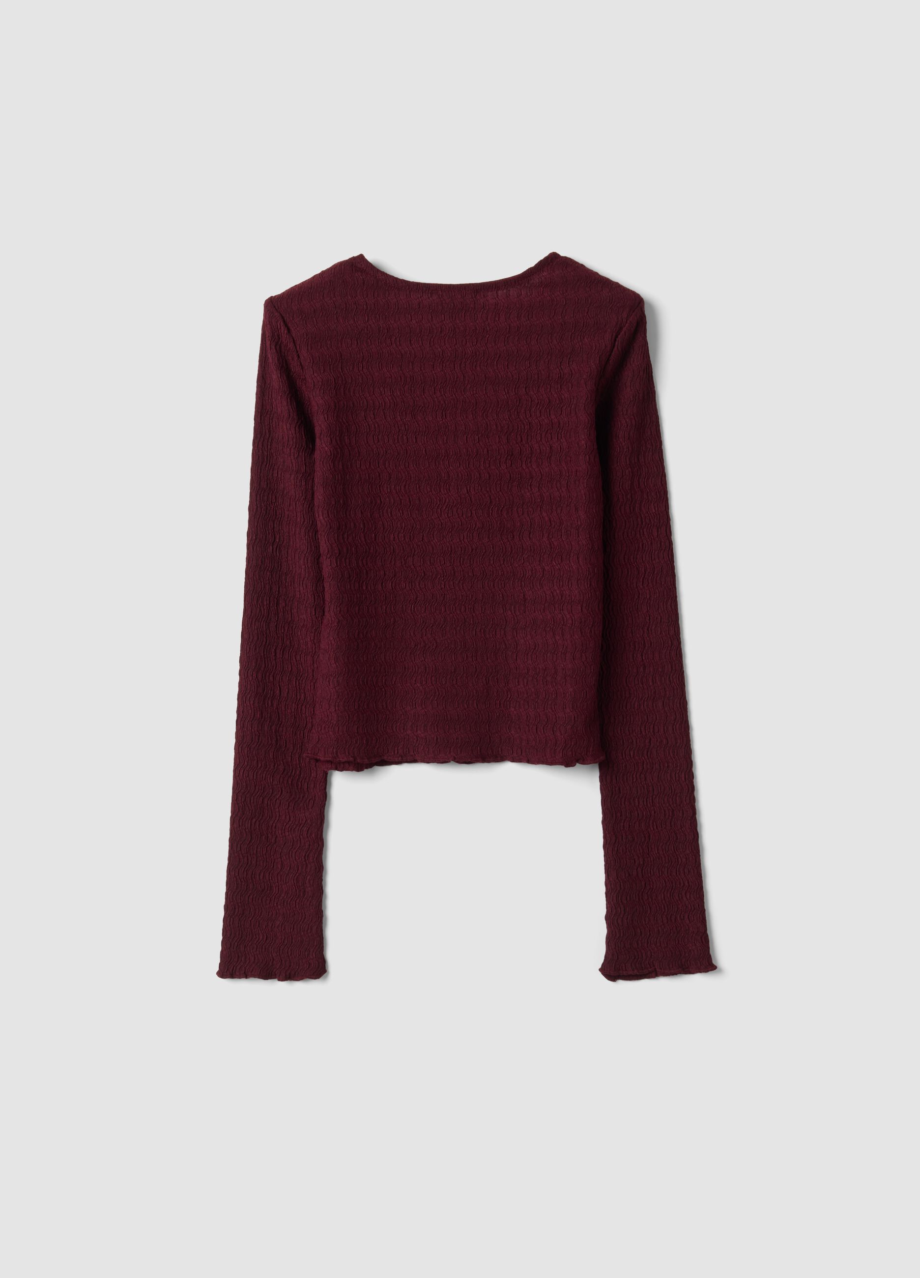 Red long-sleeve stretch crew-neck T-shirt