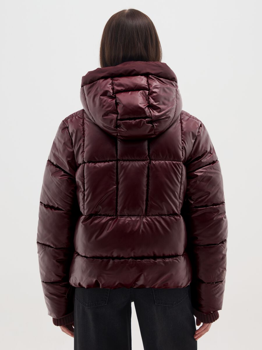 Piumino The Iconic Puffer bordeaux con cappuccio_2