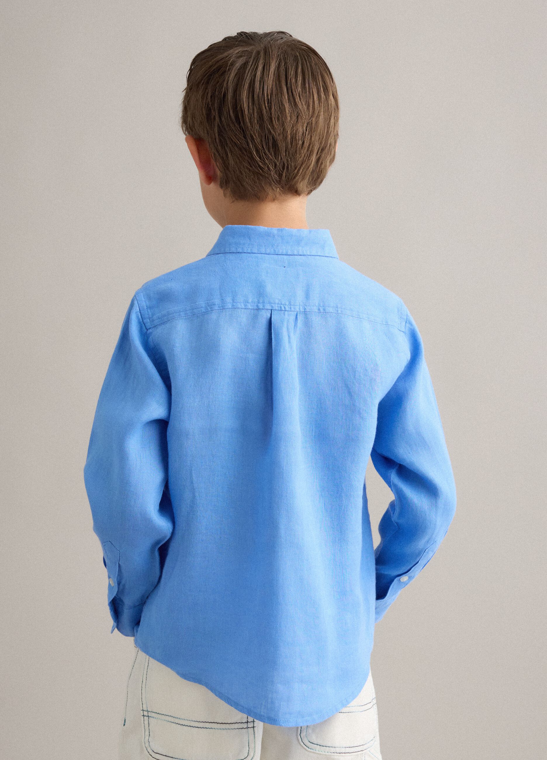 Camicia in puro lino azzurra oversize fit da bambino