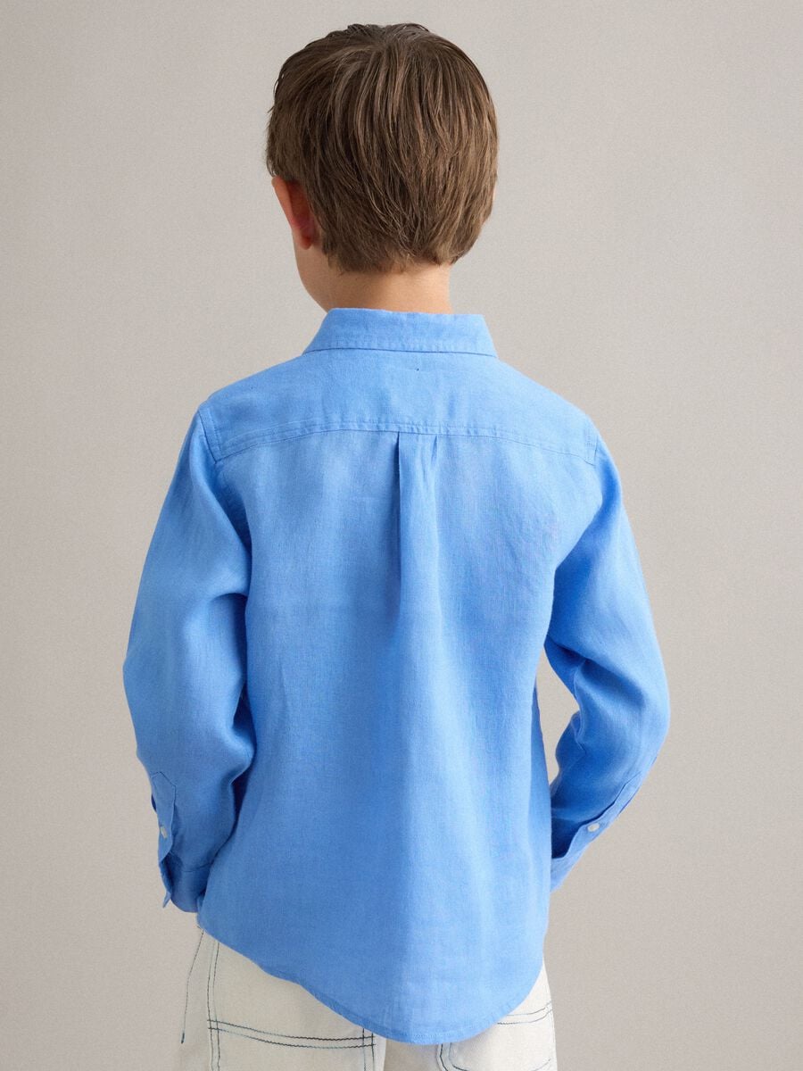 Camicia in puro lino azzurra oversize fit da bambino_2
