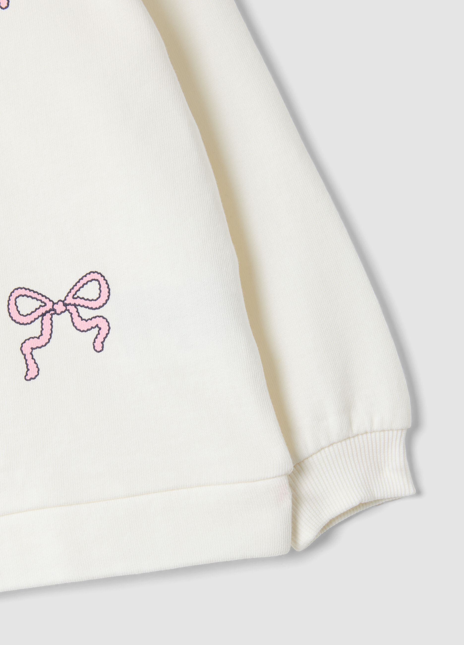 White pure cotton sweatshirt with bow print for baby girl
