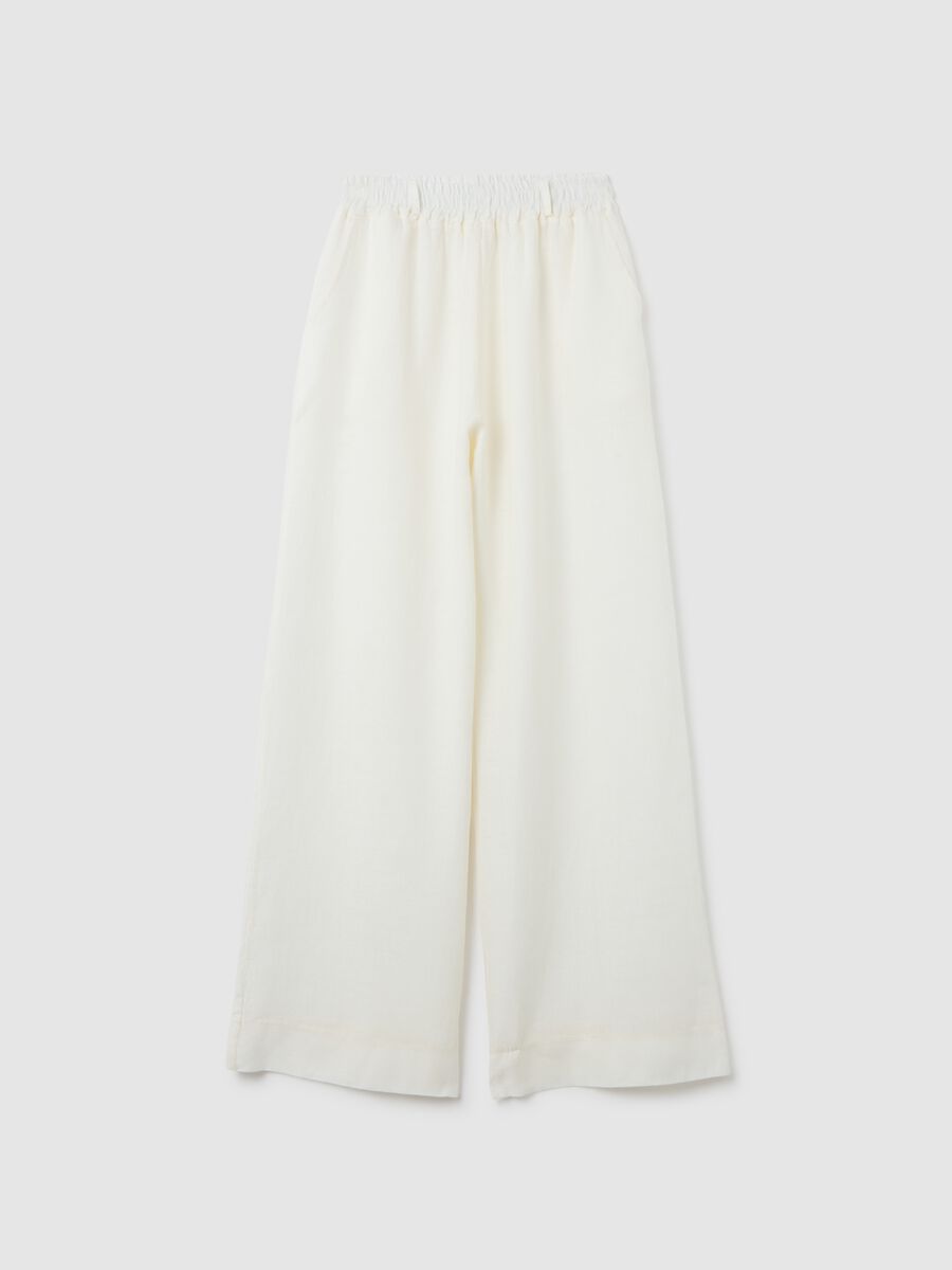 Pantaloni da donna in puro lino bianco regular fit_0