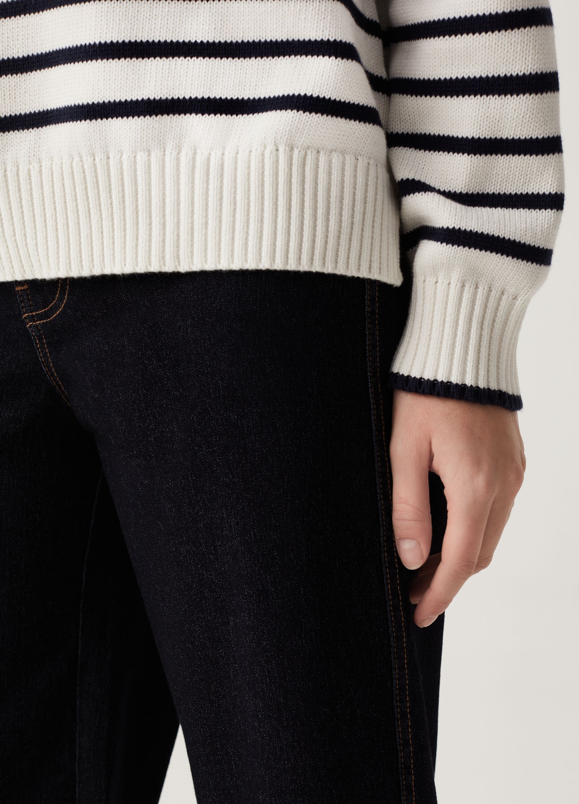 Pullover with striped mock neck
