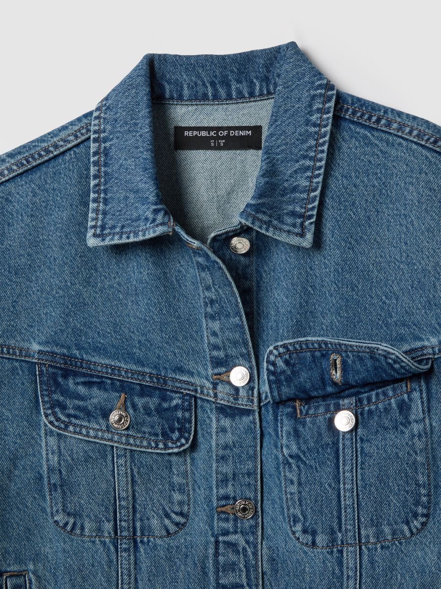 Giacca in puro cotone denim blu regular fit_5