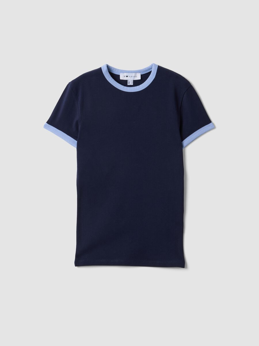 Blue stretch-cotton fitted T-shirt with contrast trims_4