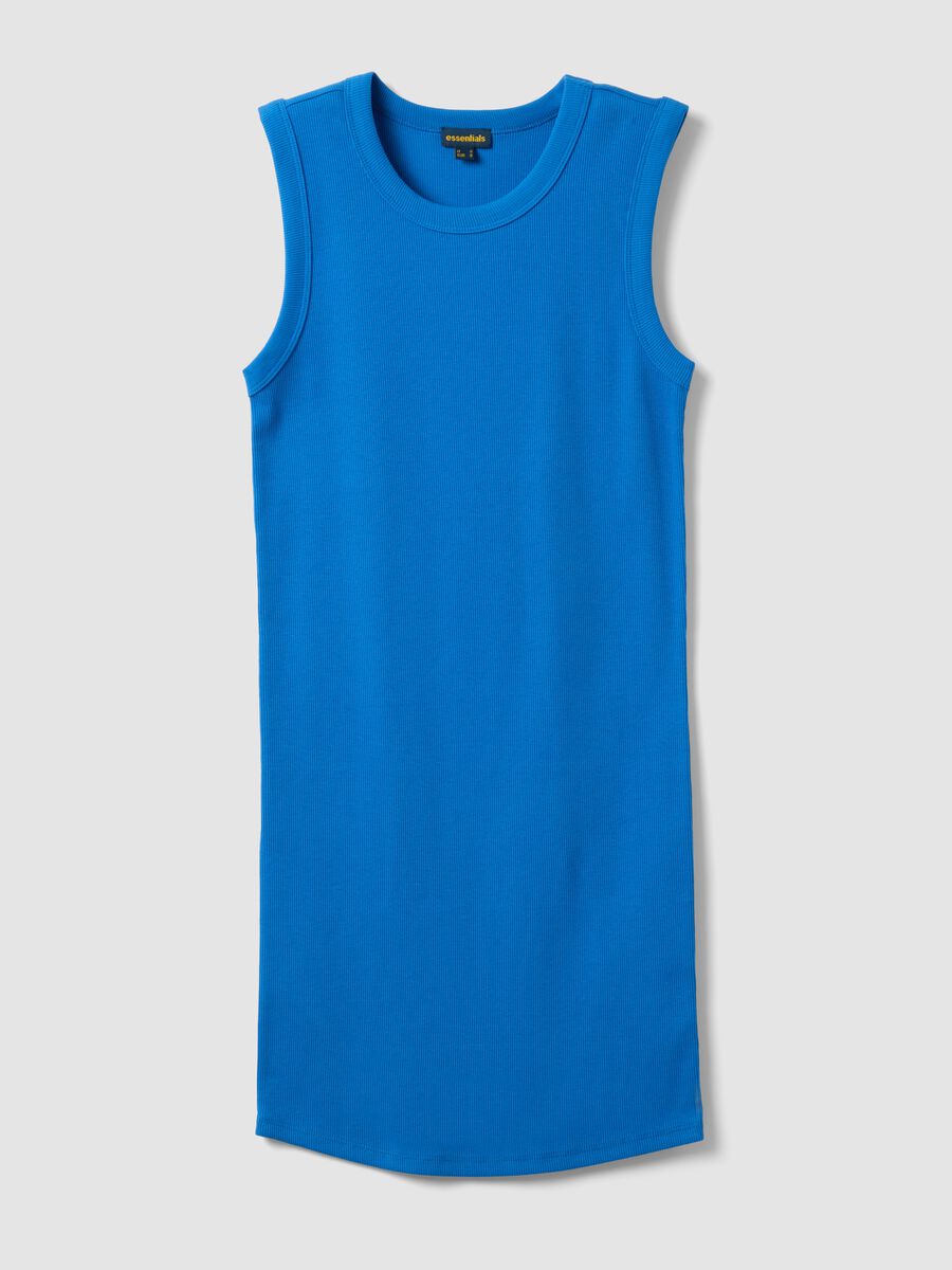 Blue ribbed stretch cotton midi dress_0
