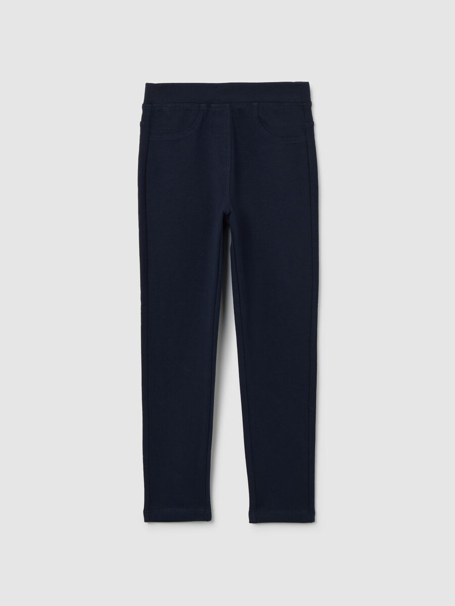 Girls' blue slim fit cotton blend trousers_0