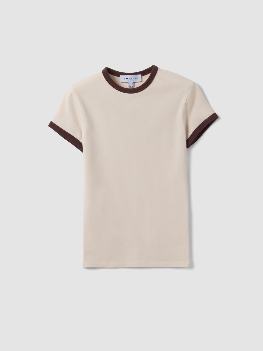 T-shirt beige in cotone elasticizzato con profili a contrasto fitted_0