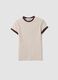 Beige fitted stretch cotton T-shirt with contrast trims_0