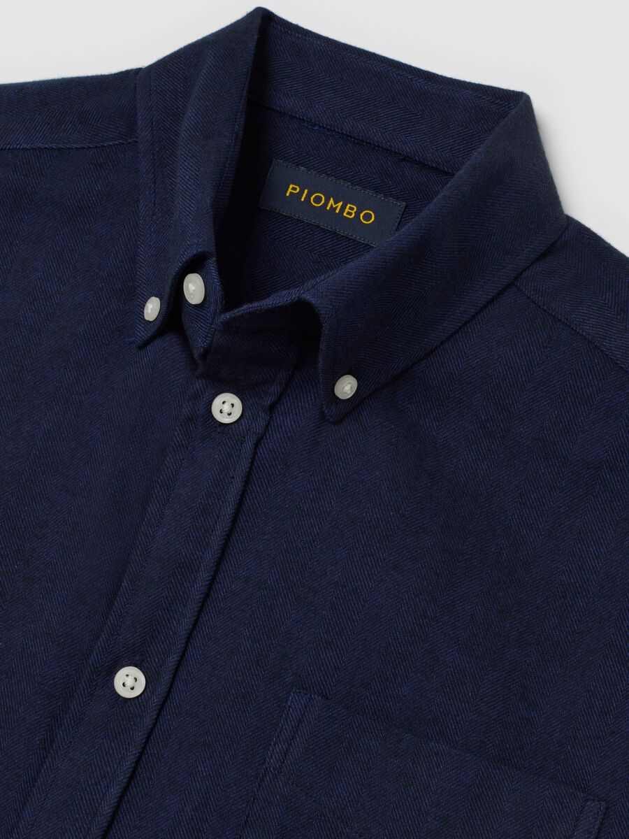 Camicia a maniche lunghe blu in puro cotone flanella regular fit_5