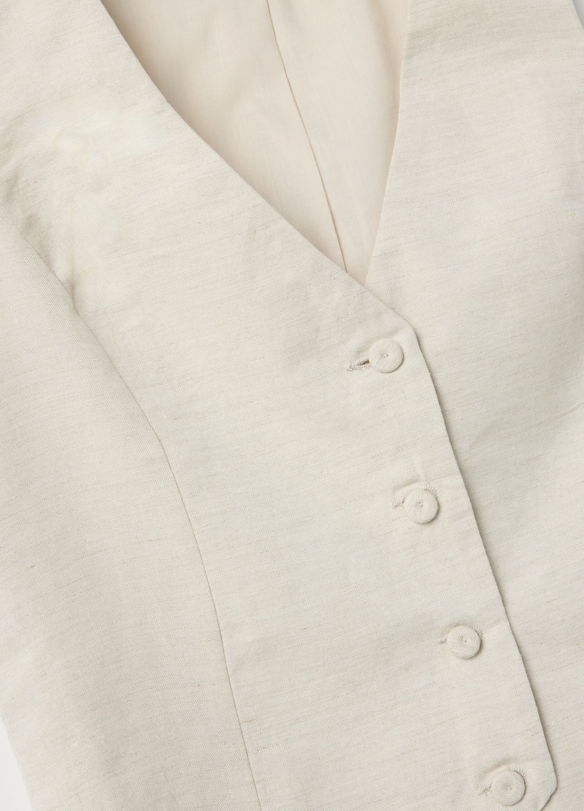 Beige linen-blend slim-fit waistcoat with buttons