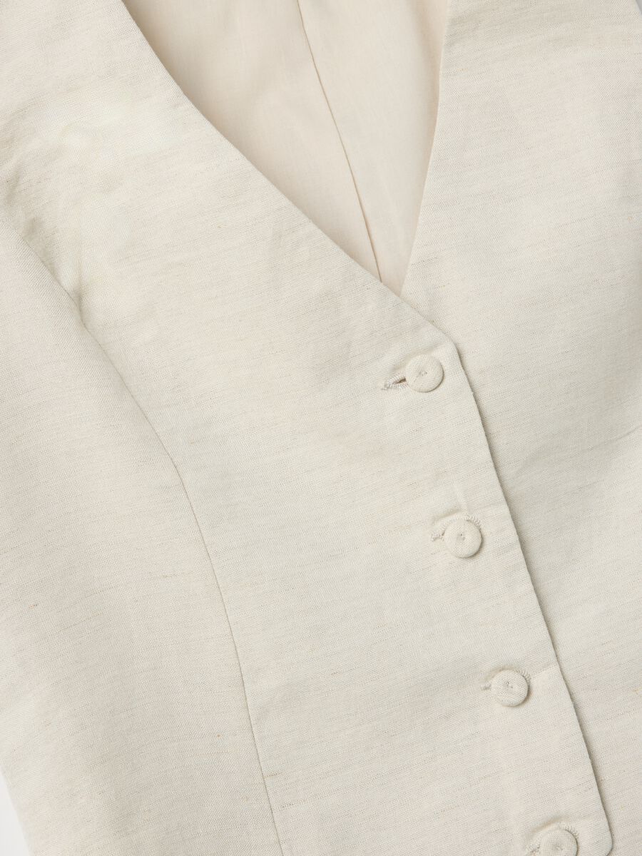 Beige linen-blend slim-fit waistcoat with buttons_5