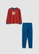 Red organic cotton pyjamas with crew neck and teddy print_0
