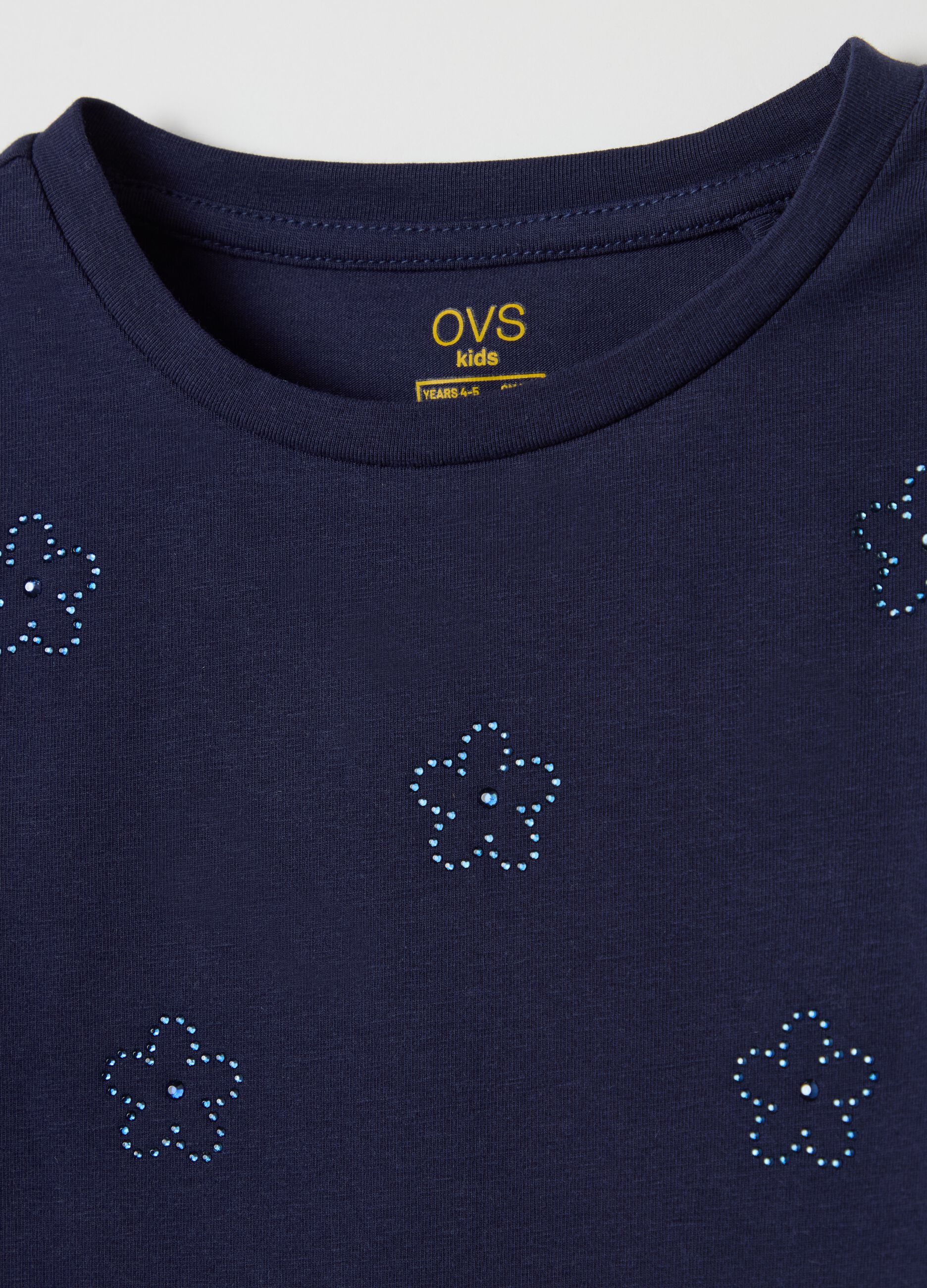 Long-sleeved T-shirt with diamanté flowers