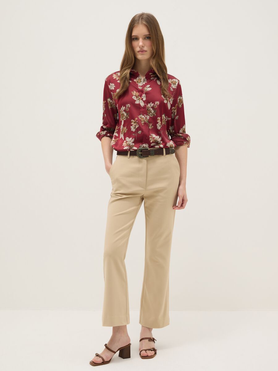 Beige regular fit cotton blend chino trousers_0