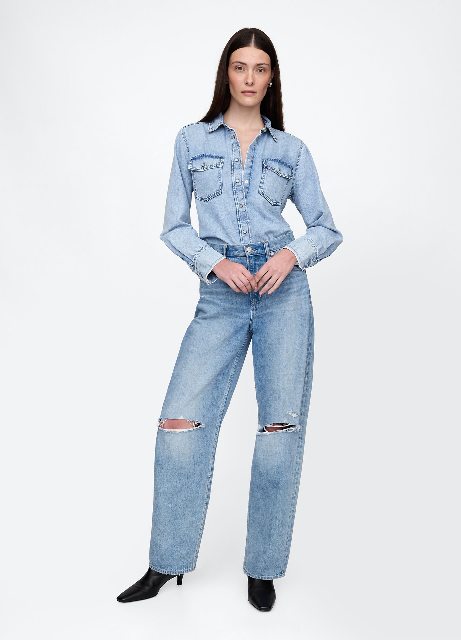 Denim Shirt with Snap Buttons