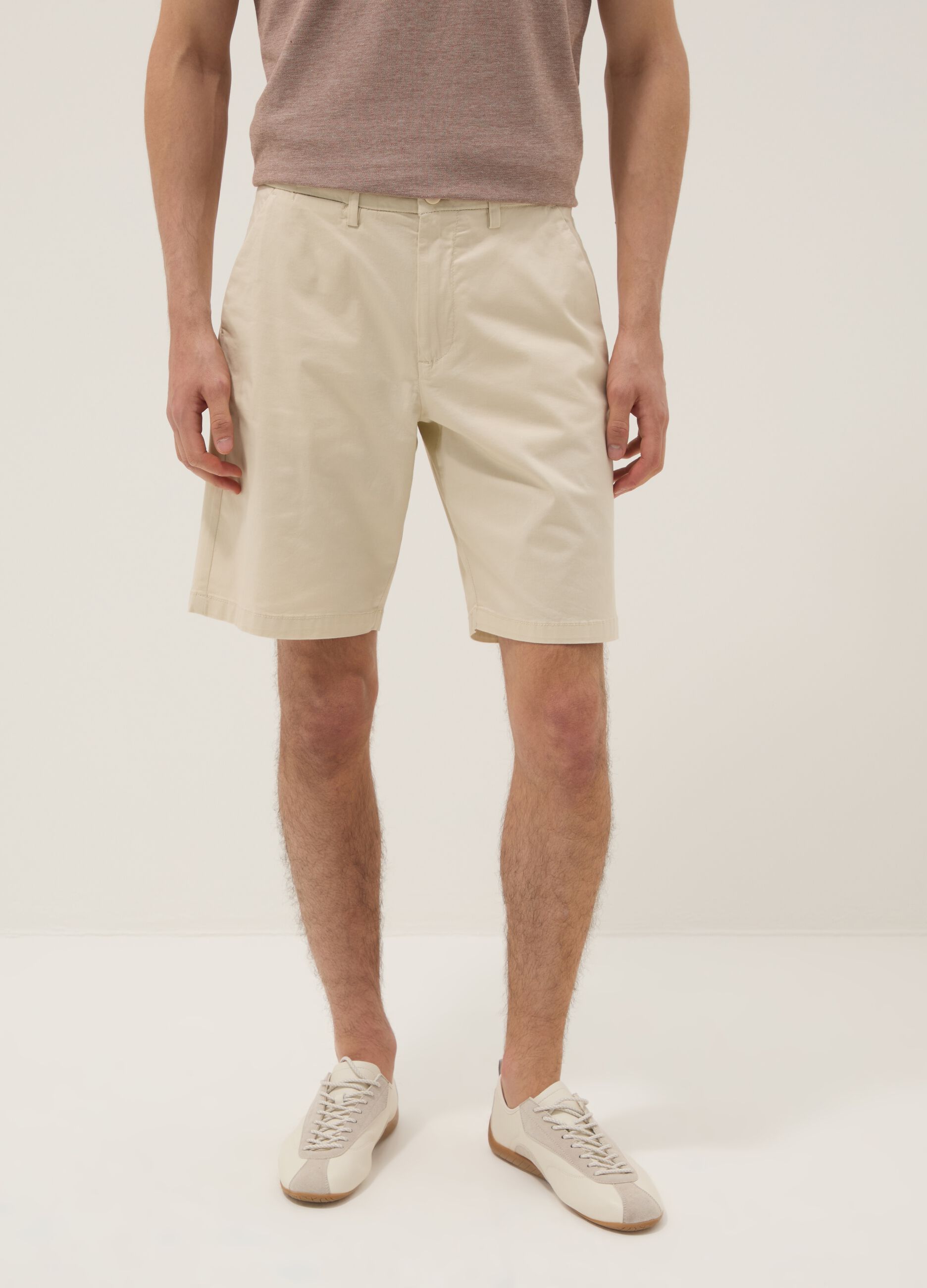 Beige stretch cotton chino shorts