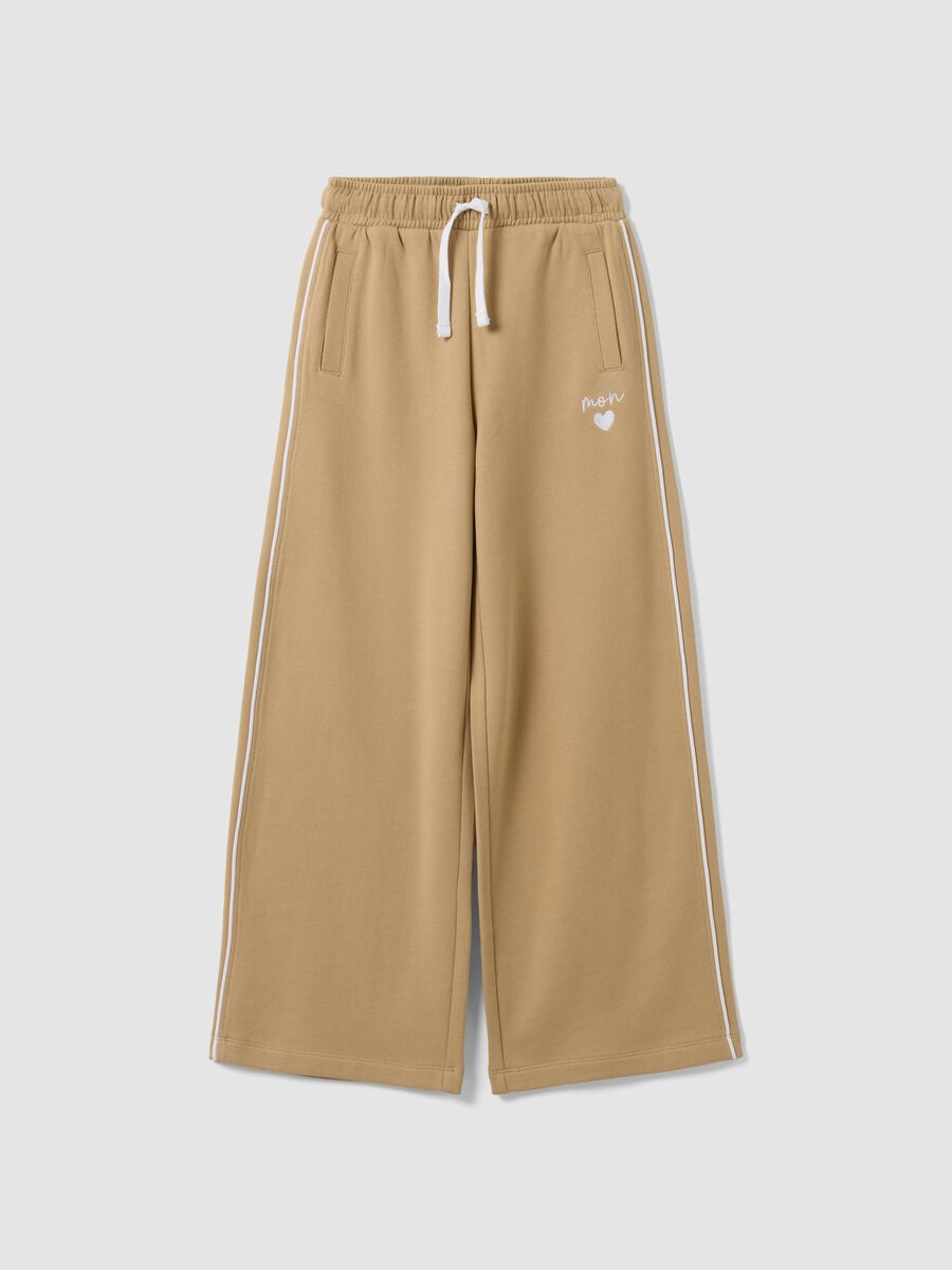 Pantaloni beige wide leg in puro cotone per ragazza_0