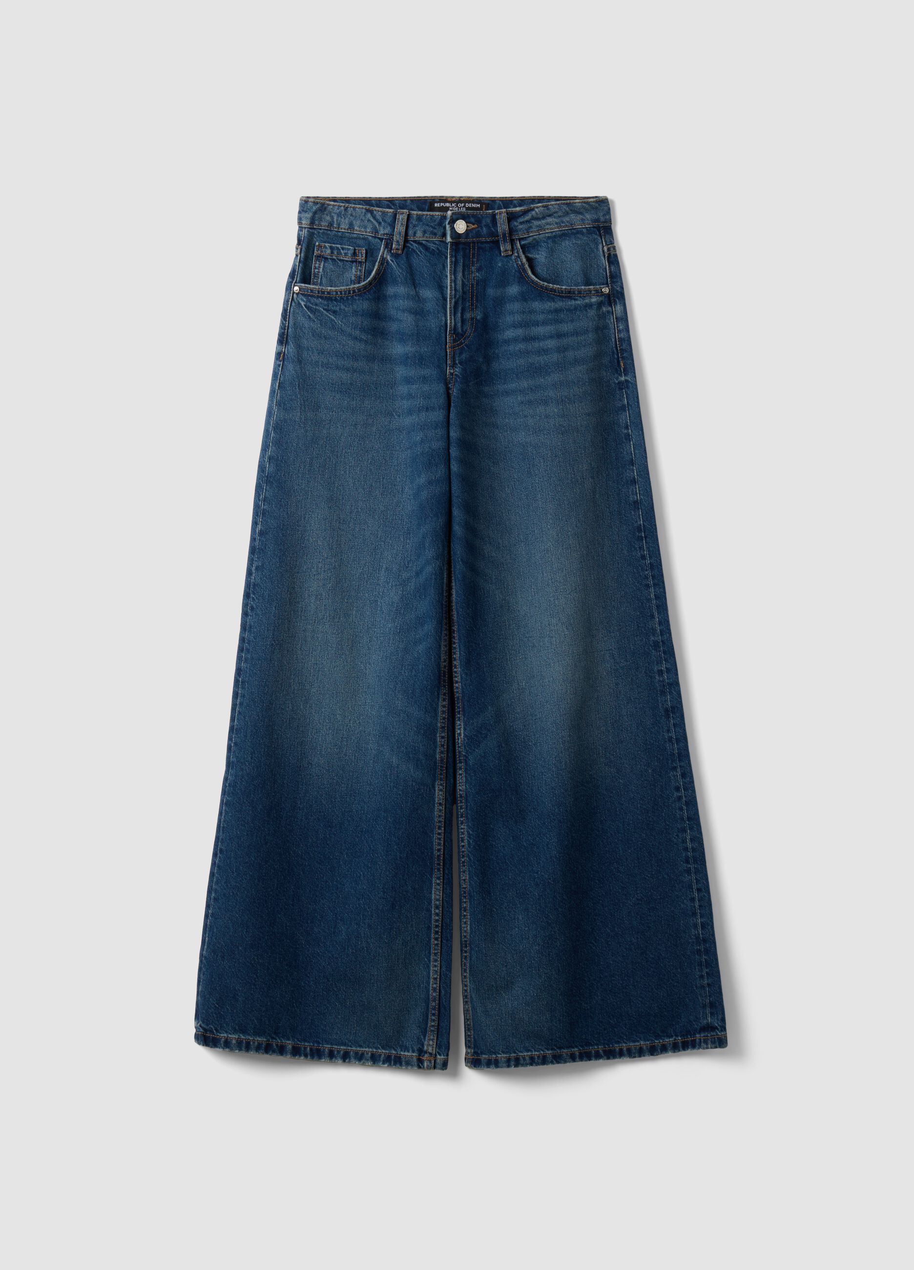 Blue pure cotton low-rise wide-leg jeans